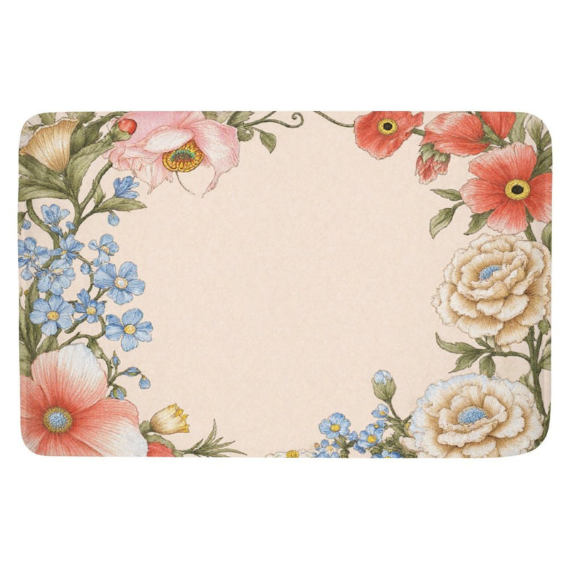 Tapis pour salle de bain à bordure florale peint à la main, 36 x 24 po