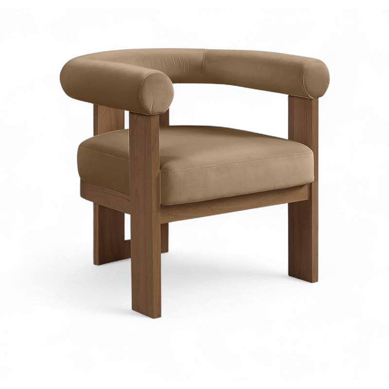 Fauteuil d'appoint rembourré en tissu performance velours Colchester, Brun, Velours beige
