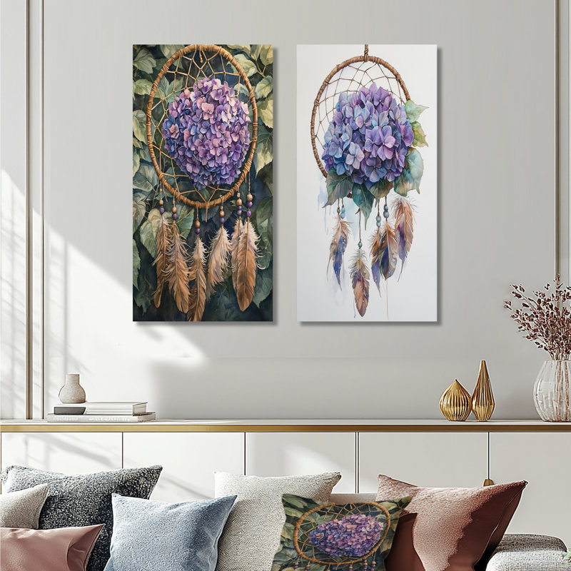 Hydrangea Dreamcatcher I - Impression sur toile florale 2 panneaux, H 28 po x l 25 po, Wrapped Canvas