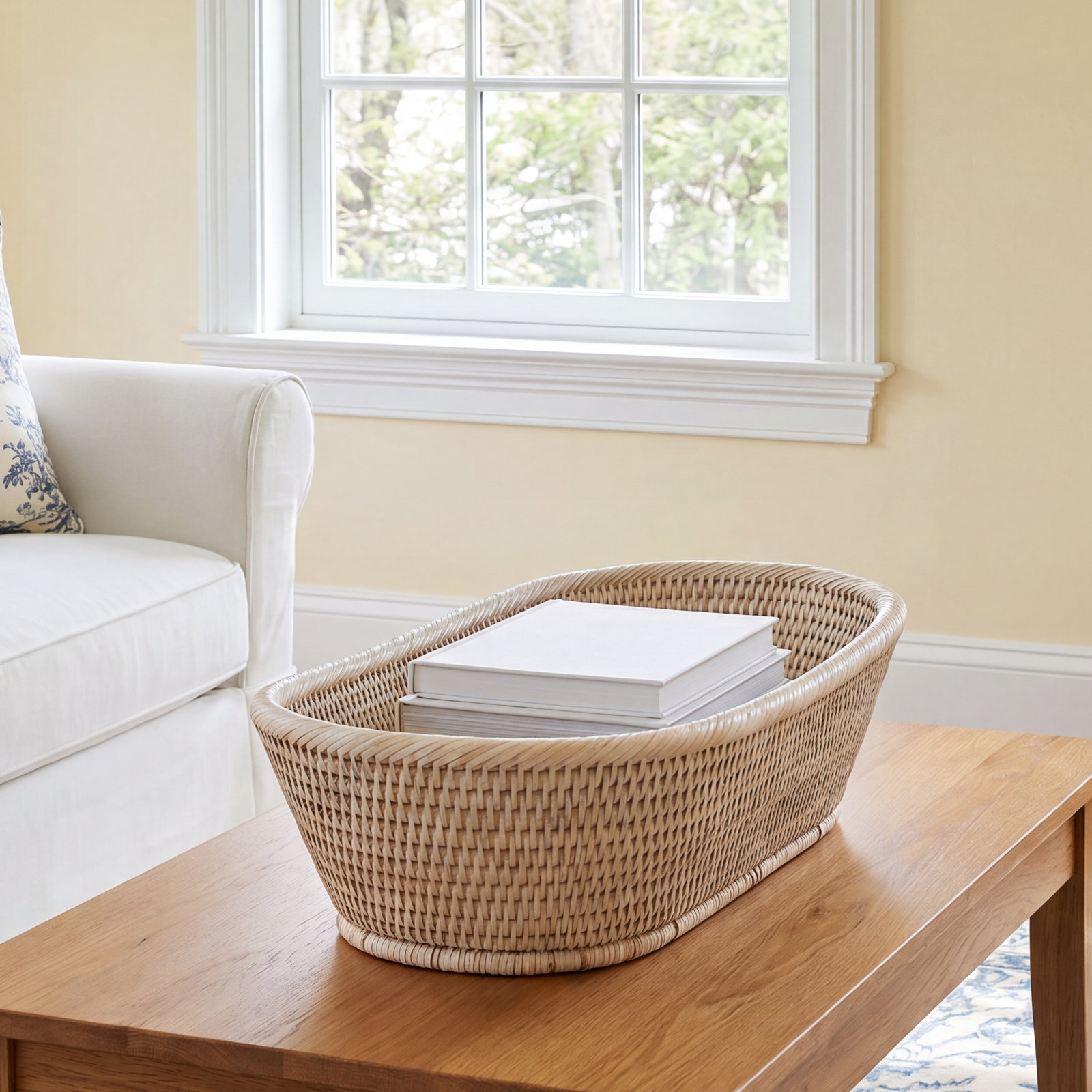 Sampson Handmade Decorative Basket 1, White Wash