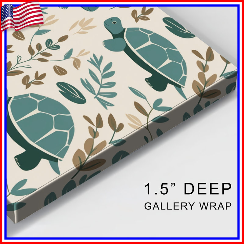 Toile tendue avec tortues et feuilles, 20 po x 24 po
