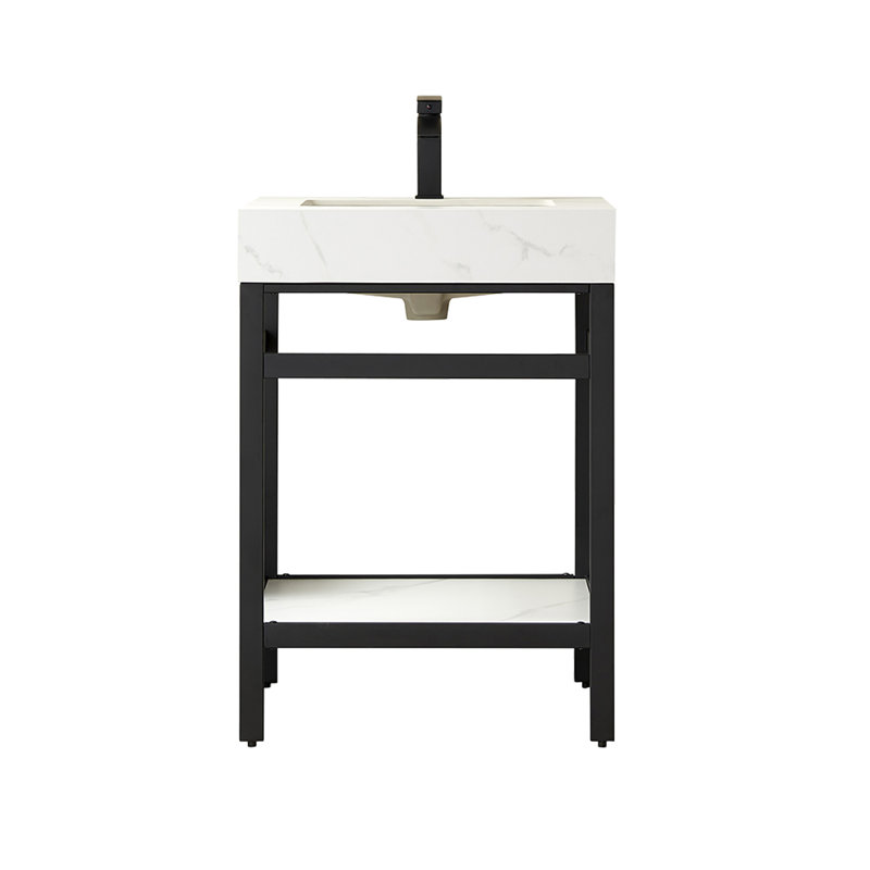 Ensemble de meuble-lavabo simple 24 po Funes, Blanc montagne enneigée, Noir mat, Noir mat