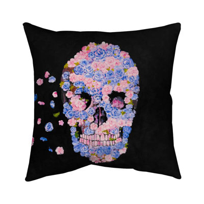 Skull of Flowers in Flight - Black Bedroom Poly Twill Throw