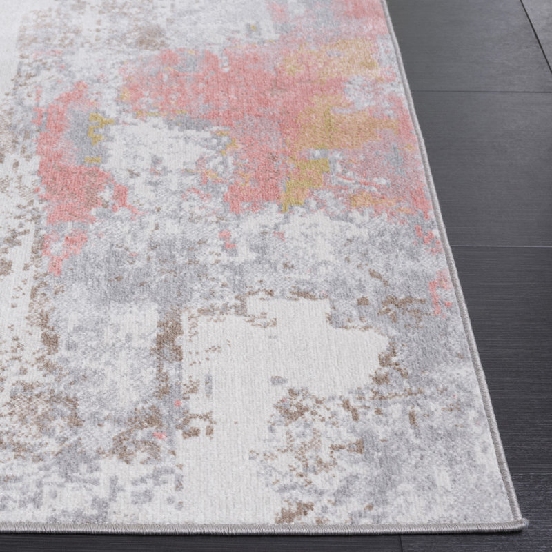Braidy Abstract Handmade Flatweave Polyester Area Rug in Ivory/Gray/Pink, Rectangle 5'3" x 7'6"