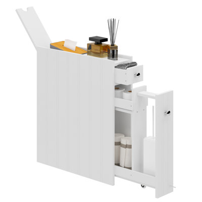  2-Tier Narrow Bathroom Storage Cabinet,5.5 Inches Width Floor Cabinet With Drawers And Wheels For Small Spaces,Toilet Paper Storage Cabinet, White