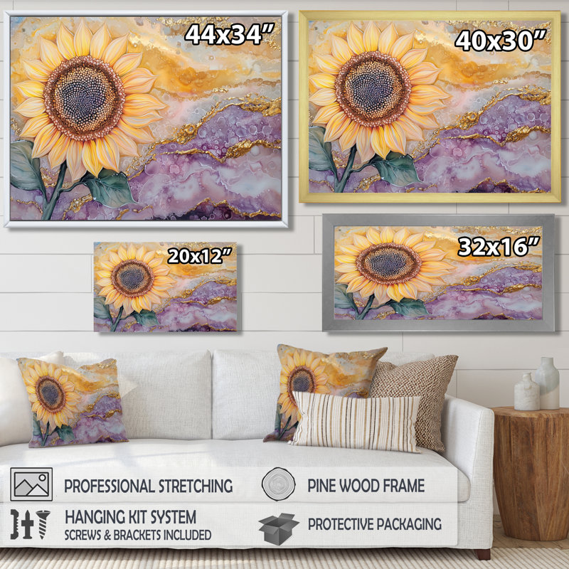 Agate, étreinte d'un tournesol - impression d'art de tournesol, H 34 po x l 44 po, Blanc