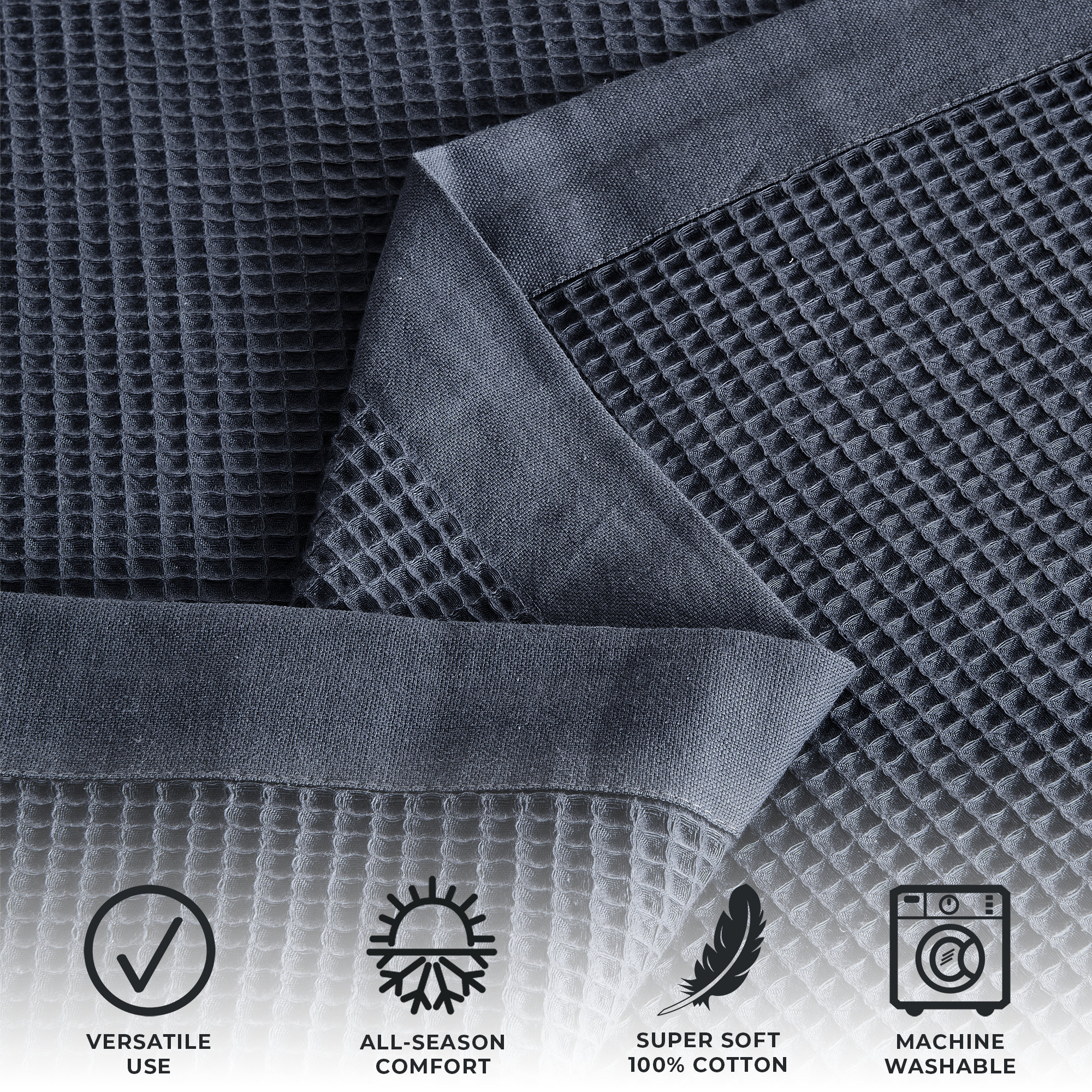 100% Cotton Lightweight Waffle Weave Summer Blanket, Queen, Ocean Blue