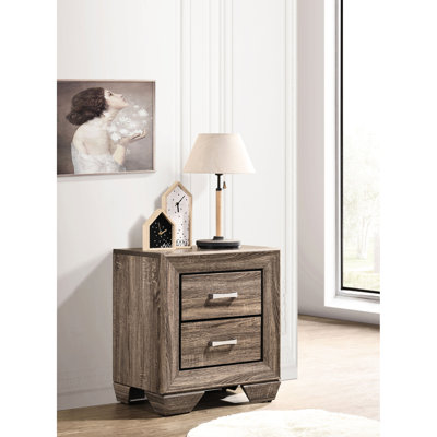 Table de chevet rectangulaire à 2 tiroirs de couleur taupe délavée, grande surface pour la chambre à coucher, table de chevet de 23,5 po de largeur et 16,5 po de profondeur, conception classique, structure, chambre à deux tiroirs