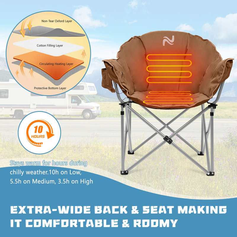 Fauteuil de camping chauffant Nobuyasu, Brun