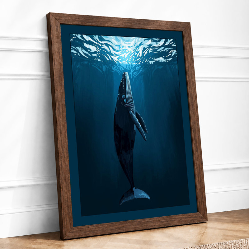 Whale Ascending Coastal - Framed Print, A1 - 84.1 x 59.4 cm, Walnut