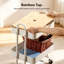 White 3-Tier Rolling Storage Trolley with 4 Castor Wheels, Steel Frame Cart with Solid Bamboo Lid, Complete with 3 Hanging Baskets & Hooks, Multipurpose Storage Organiser for Bathroom, Kitchen, Craft Room & Home Office-133022994