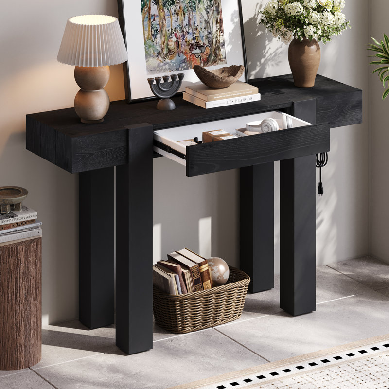 Console d'entrée Roomfitter avec ports électriques, surface d'appoint minimaliste pour canapé, mobilier de couloir, noir