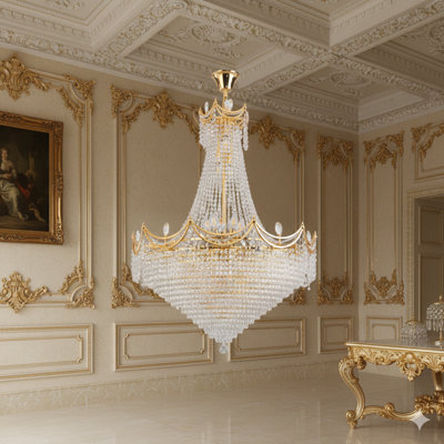 Single-Tier Neoclassical Ceiling-Mounted Chandelier Measuring 42 Inches, Made With K9 Crystal And Incorporating 22 Integrated LED Bulbs, Suitable For Living Rooms, Hallways, And Dining Rooms.