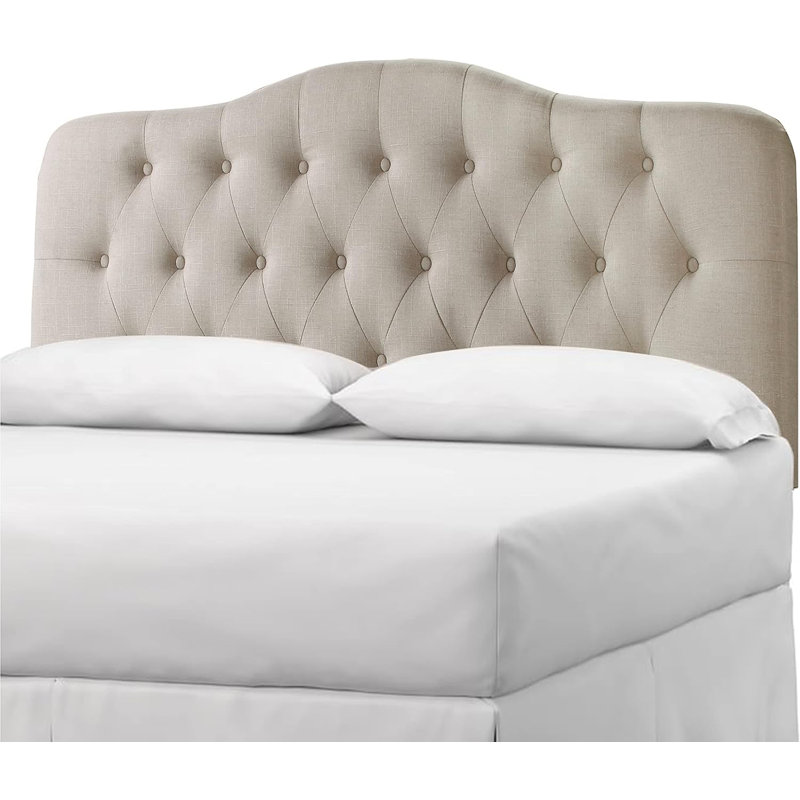 Linen Upholstered Headboard-Modern-Adjustable Height-Button Tufting, Beige, King