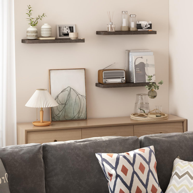 Carrubba 3 Piece Wood Floating Shelf, Dark Carbonized Black