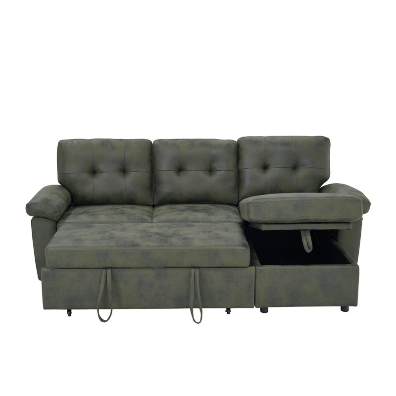 Canapé d'angle moderne avec rangement, canapé-lit en bois de 225 cm pour la maison, Vert