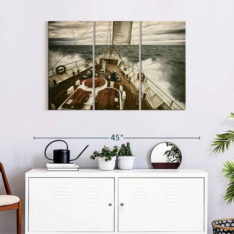 Yacht at Sea - 3 impressions sur toile tendue, H 24 po x l 38 po x P 1,25 po
