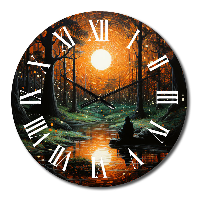 Horloge murale méditation noire et orange, Petit