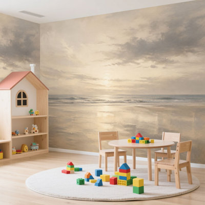 Papier peint adhésif peler et coller paysage abstrait serein, tons neutres et doux, subtil, dégradé, autocollant, papier contact amovible, décoration murale pour salon, chambre à coucher H 100 po x l 144 po