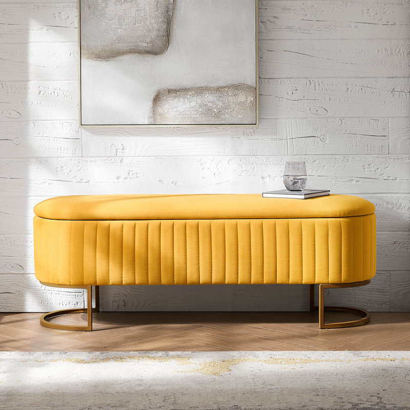Banc de rangement rembourré Ferdinand, Orange, H 19 po x l 55,5 po x P 17 po