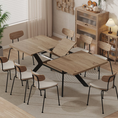 55.1" to 70.86" Rectangular Solid Wood Dining Table with Butterfly Leaf, Extendable Dining Table Seats 4-8, Farmhouse Style Kitchen Table for Dining Room