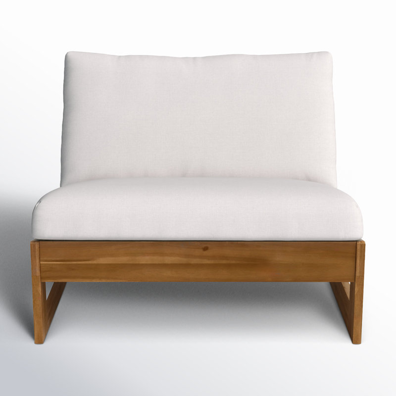 Louise Acacia Outdoor Armless Lounge Chair, Teak Frame/White Cushion