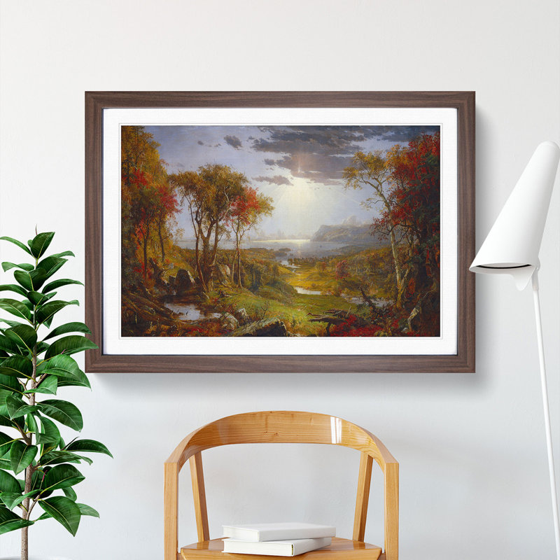 Autumn on the Hudson River by Jasper Francis Cropsey - Picture Frame Graphic Art, 27cm H x 36cm W x 2cm D, Walnut Framed