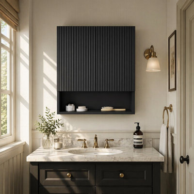 Rangement mural rayé pour salle de bain de 26 po au-dessus de la toilette, armoire de salle de bain avec portes, tablette et compartiment de rangement ouvert pour salle de bain, salle de lavage, cuisine
