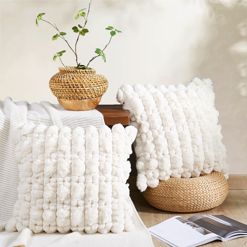 Housses de coussin en fausse fourrure texturée Spandex, Ivoire ivoire