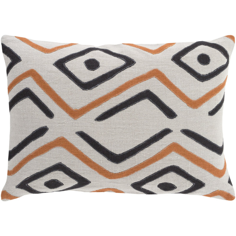 Alona Linen Lumbar Pillow, Light Gray/Rust/Black