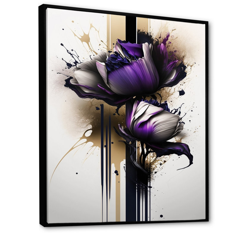 «Puple Peony Flower on Abstract II», impression sur toile, H 40 po x l 30 po x P 1,5 po, Cadre flottant noir