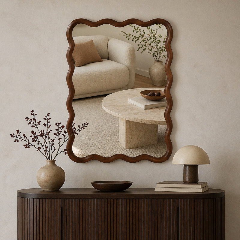 Wavy Solid Wood Frame Decorative Mirror, 20"x30", Brown
