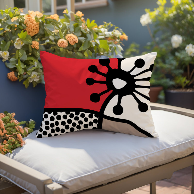 Coussin lombaire réversible intérieur / extérieur Jai Abstract, H 18 po x l 25 po, Rouge