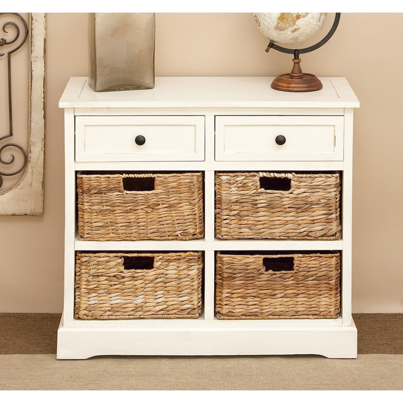 Beverly Wood 4 Baskets and 2 Drawers Storage Unit, White
