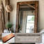 74.8"Rectangular glass mirror with brown pearwood frame, a dressing mirror-807425504