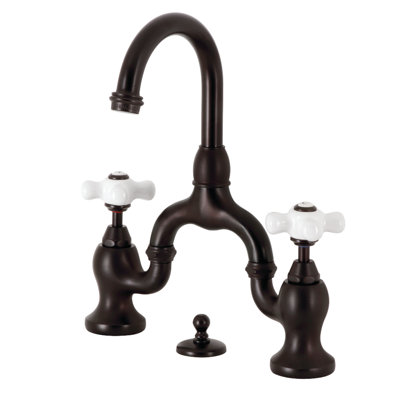 Kingston Brass English Country Two-Handle 3-Hole Deck Mount Bridge Bathroom Faucet with Brass Pop-Up