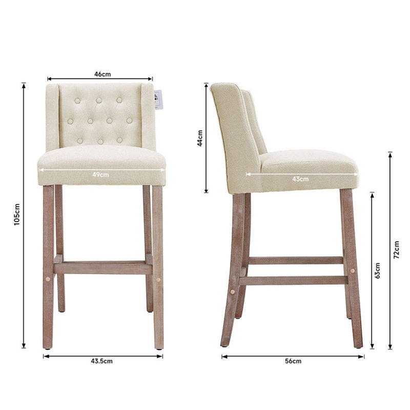 Upholstered 63cm Counter Bar Stools Dining Chairs Set of 2, Beige