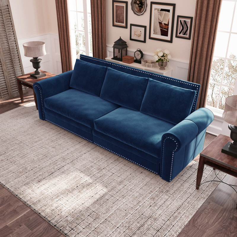 Chesterfield Sofa,93.7" King Pull Out Sofa Bed, 3-In-1 Velvet Convertible Sleeper Sofa With Nailhead Trim & Rolled Arm,Multi-Functional Sofa Bed For Living Room,Bedroom,Apartment,Office