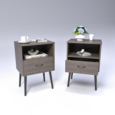 Ensemble de 2 tables de chevet avec tiroirs de rangement et tablettes ouvertes