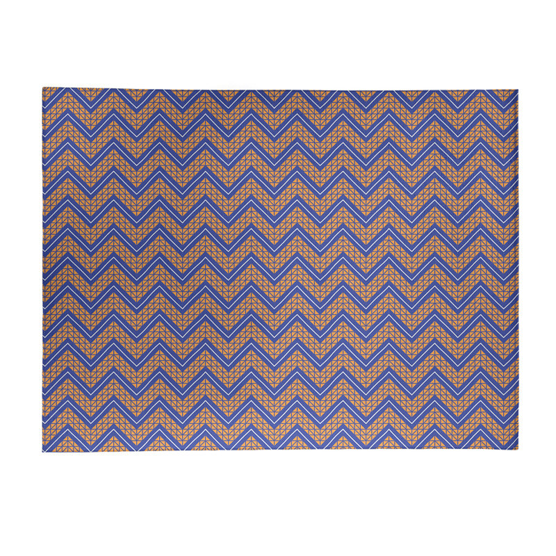 Tapis orange/bleu à chevrons à main, Rectangle 9 pi x 12 pi