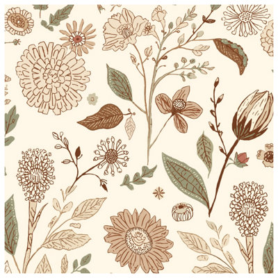 Beige Floral Illustration Comforter