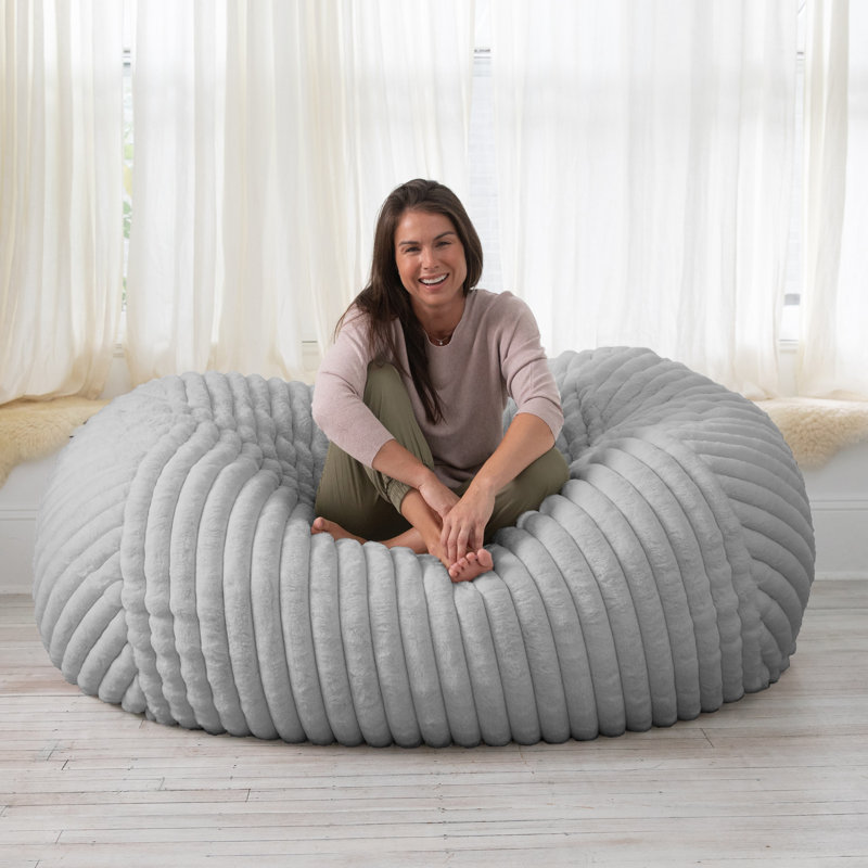 6 ft Bean Bag, Loveseat, Sofa & Lounger - Mondo Fur, Gray Mondo Fur