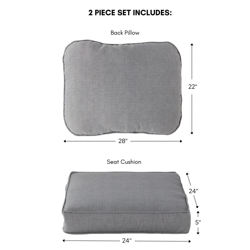 Outdoor 2-Piece Deep Seat Cushion Set, Heather Gray