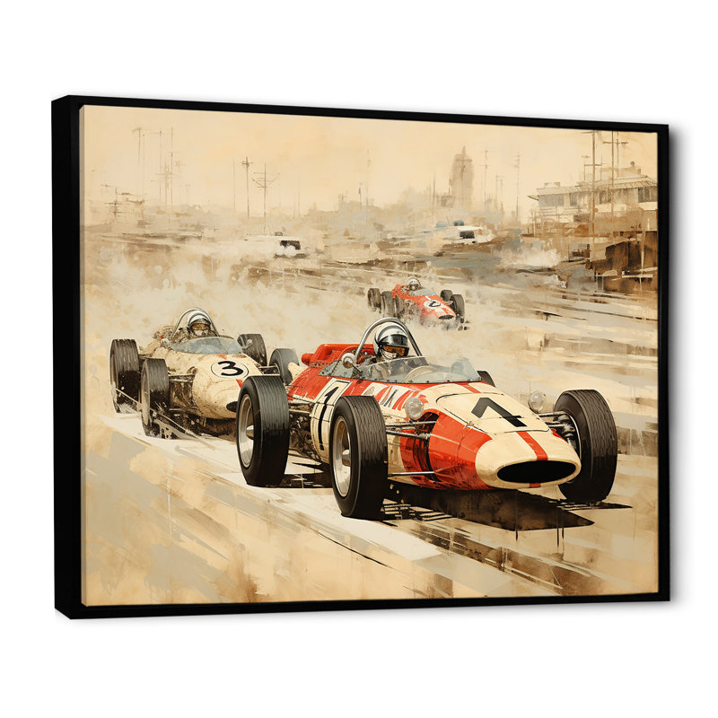 «Vintage Rally Speed Car Melody 1 - Race Tracks», art mural, Cadre flottant noir, H 34 po x l 44 po x P 1,5 po