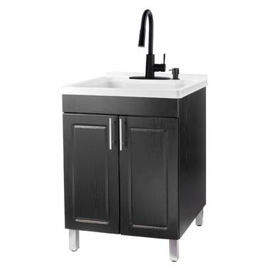 TUHOME Napoles Utility Sink With Cabinet, Aluminium Countertop, Two-Door  Cabinet, Metal Handle, Sink, Two Shelves, Black, For Kitchen Room