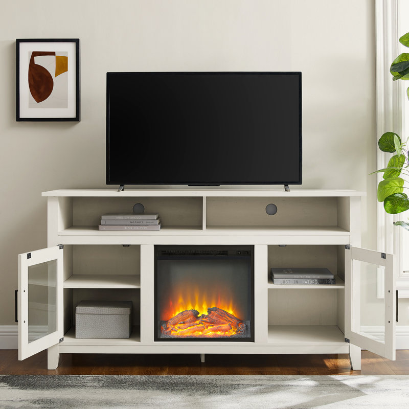 Kohn 58" 2-Door Media Console with Electric Fireplace, Brushed White