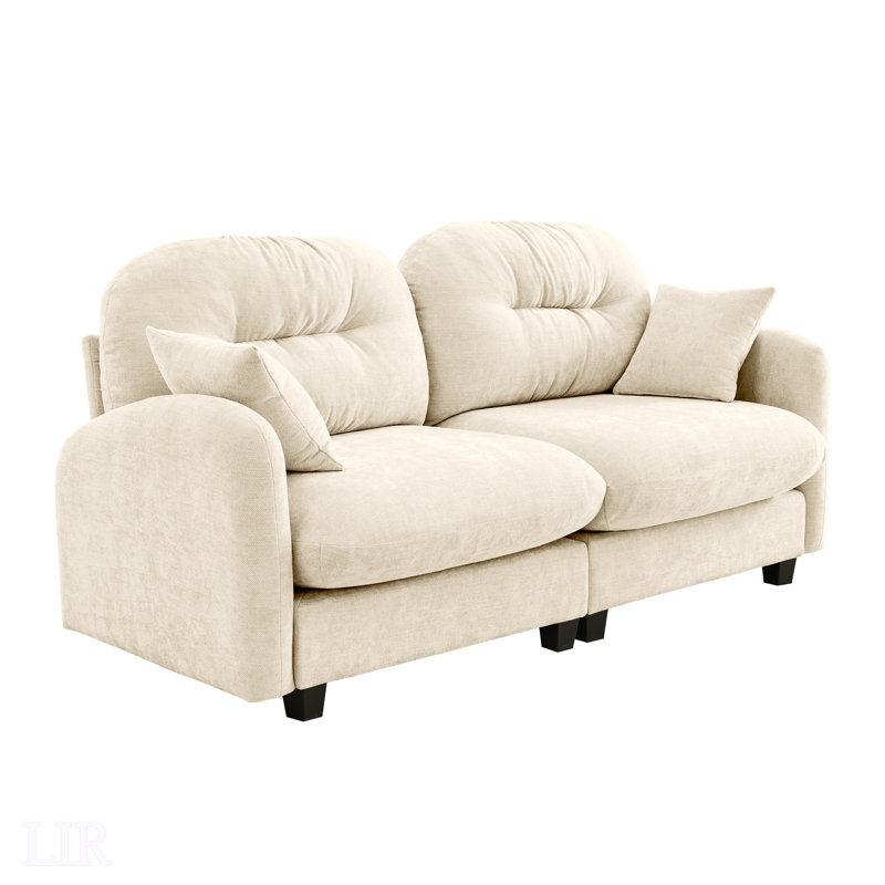 Loveseat Cloud Sectional Couches Chenille Fabric, Tufted Cushion Backrest, Ergonomic Design, Easy Install, Elegant Armrests, Wooden Base, Fits Living Rooms, Beige, Sectional