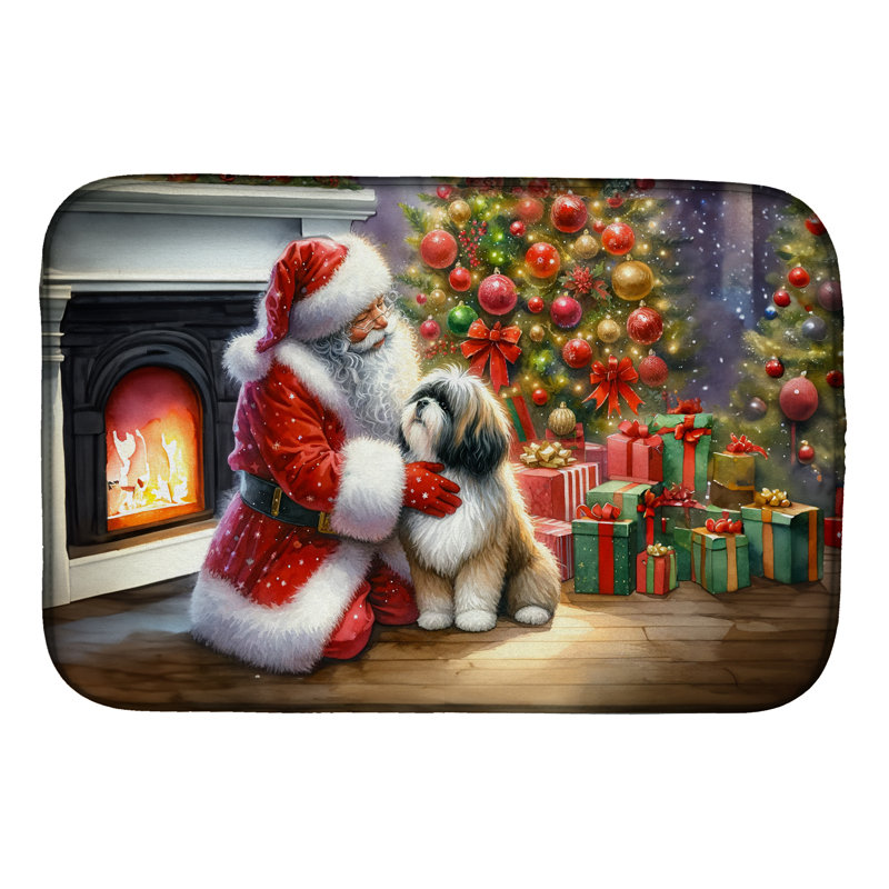 Tapis de vaisselle Lhasa Apso and Santa Claus