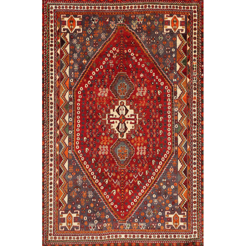 Tapis traditionnel rouge / beige / noir, Rectangle 2 pi x 3 pi
