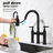 Matte Black Bridge Style Kitchen Faucet - Pull-Down Spray, Fine Flow & Temperature Control, 360-Degree Rotating Spout, Brass With Function Dual Handle For Nozzle, Strong-560870058